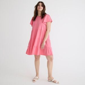 NWT J. CREW Pink Short Sleeve Oversized Tiered Cottagecore Mini Dress Medium